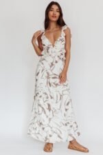 Second Chances Ruffle Trim Maxi Dress Mocha - Image 5