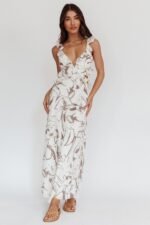 Second Chances Ruffle Trim Maxi Dress Mocha - Image 8