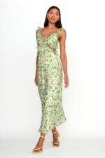 Second Chances Ruffle Trim Maxi Dress Flowers Green - Image 3
