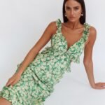 Second Chances Ruffle Trim Maxi Dress Flowers Green