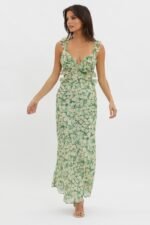 Second Chances Ruffle Trim Maxi Dress Flowers Green - Image 4