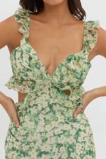 Second Chances Ruffle Trim Maxi Dress Flowers Green - Image 5
