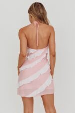 Arrabel Halterneck Contrast Ruffle Mini Dress Pink - Image 2