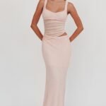 Lorely Mesh Waist Maxi Dress Baby Pink