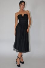 Daphnie Drop Waist Tulle Midi Dress Black - Image 4