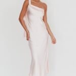 Carmel One-Shoulder Sash Maxi Dress Blush