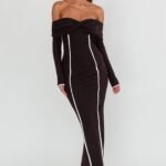 Genesis Off-Shoulder Long Sleeve Maxi Dress Black