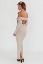Genesis Off-Shoulder Long Sleeve Maxi Dress Pebble - Image 2