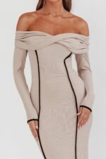 Genesis Off-Shoulder Long Sleeve Maxi Dress Pebble - Image 6