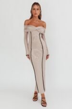 Genesis Off-Shoulder Long Sleeve Maxi Dress Pebble - Image 8