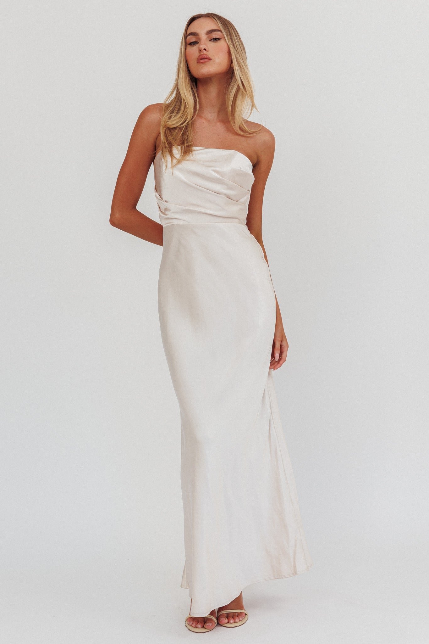 CM6390J_20CHAMPAGNE-1 City Of Stars Strapless Maxi Dress Champagne - Image 1
