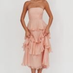 Giavana Strapless Layered Midi Dress Peach