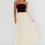 Princess Strapless Contrast Maxi Dress Black/Beige