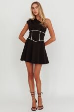 Carissa One-Shoulder Piping Mini Dress Black - Image 4