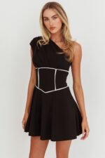 Carissa One-Shoulder Piping Mini Dress Black - Image 5