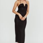 Elderberry Bodycon Halter Neck Midi Dress Black