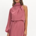 Can't Compete One Sleeve Satin Mini Dress Dusty Pink