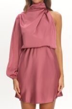 Can't Compete One Sleeve Satin Mini Dress Dusty Pink - Image 4