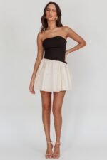 Marzipan Strapless Contrast Mini Dress Black Cream - Image 3