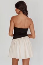 Marzipan Strapless Contrast Mini Dress Black Cream - Image 4