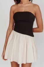 Marzipan Strapless Contrast Mini Dress Black Cream - Image 5