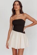 Marzipan Strapless Contrast Mini Dress Black Cream - Image 6