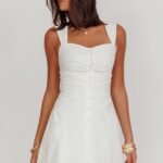 High Tide Buttoned Textured Mini Dress White