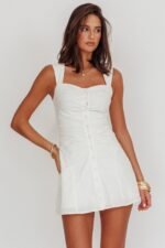 High Tide Buttoned Textured Mini Dress White - Image 5