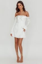 Lilith Off Shoulder Bow Mini Dress White - Image 4