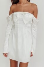 Lilith Off Shoulder Bow Mini Dress White - Image 5
