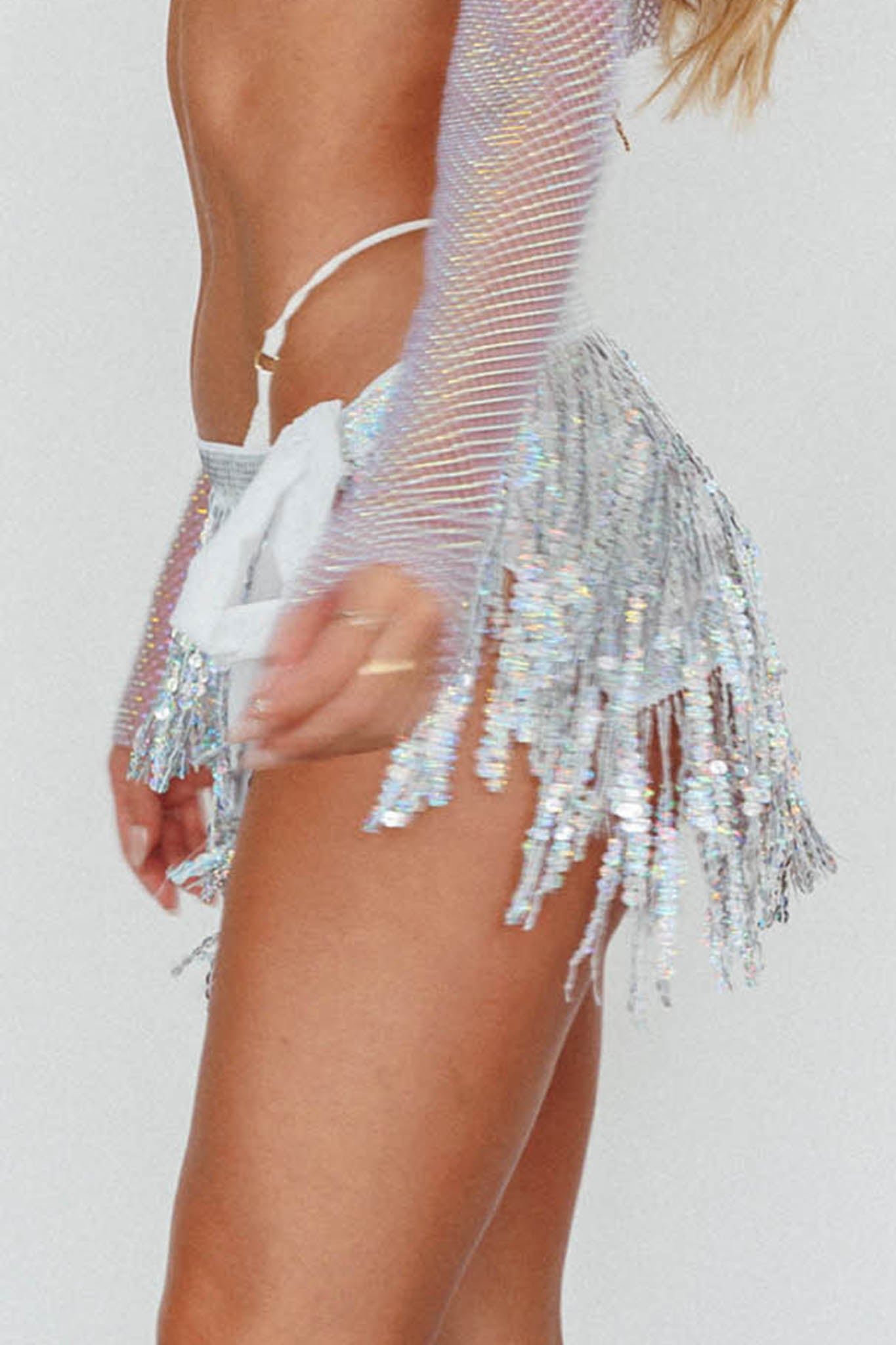 FS0009_20SILVER-1 Hot Shot Sequin Mini Skirt - Image 1