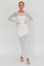 Harpa Mesh Maxi Dress White - Image 4
