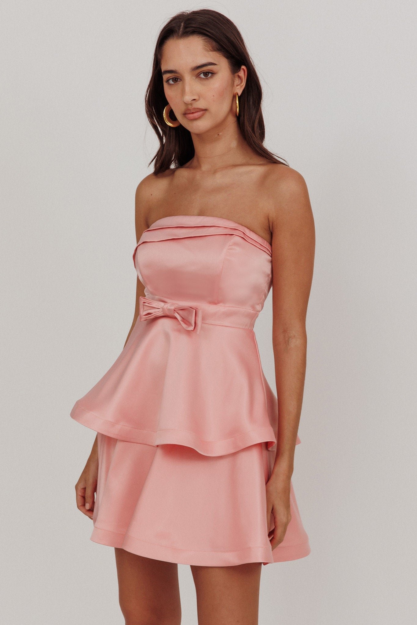KA0090D_20ROSE_20PINK-1 Alix Strapless Tiered Ruffle Mini Dress Rose Pink - Image 1