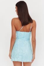 Disco Baby One-Shoulder Sequin Mini Dress Light Blue - Image 3