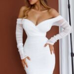 Moonrise Off-Shoulder Long Sleeve Ruched Dress White