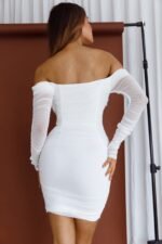 Moonrise Off-Shoulder Long Sleeve Ruched Dress White - Image 2