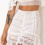 Tallulah Ruffle Hem Crochet Skirt White