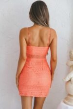 Tallulah Cami Strap Crochet Mini Dress Peach - Image 2