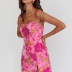 Marlina Strapless Jacquard Mini Dress Pink