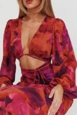 Aurora Dreams Cut-Out Waist Midi Dress Dark Rose - Image 6