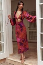 Aurora Dreams Cut-Out Waist Midi Dress Dark Rose - Image 7