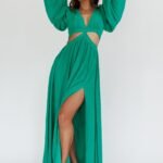 Jessalynn Cut-Out Long Sleeve Maxi Dress Green