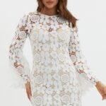 Reinhart Flared Sleeve Crochet Lace Dress White