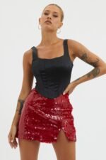 Intentions Sequin Mini Skirt Red - Image 2
