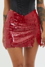 Intentions Sequin Mini Skirt Red - Image 5
