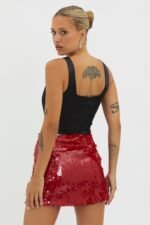 Intentions Sequin Mini Skirt Red - Image 4
