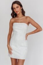 This Feeling Strapless Diamante Mini Dress White - Image 5