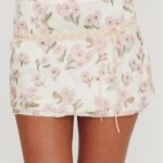 Tiya Lace Trim Mini Skirt Floral Pink