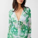 Sincerity Long Sleeve Tie Front Top Print Green