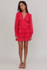 Dalisa Long Sleeve Ruffle Mini Dress Fuchsia - Image 2